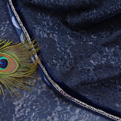 Vintage Blue Net Saree Heavy Hand Embroidery 5.5 Yards Soft Mesh Fabric Ideal for Crafting Wedding Wear Bollywood sarees