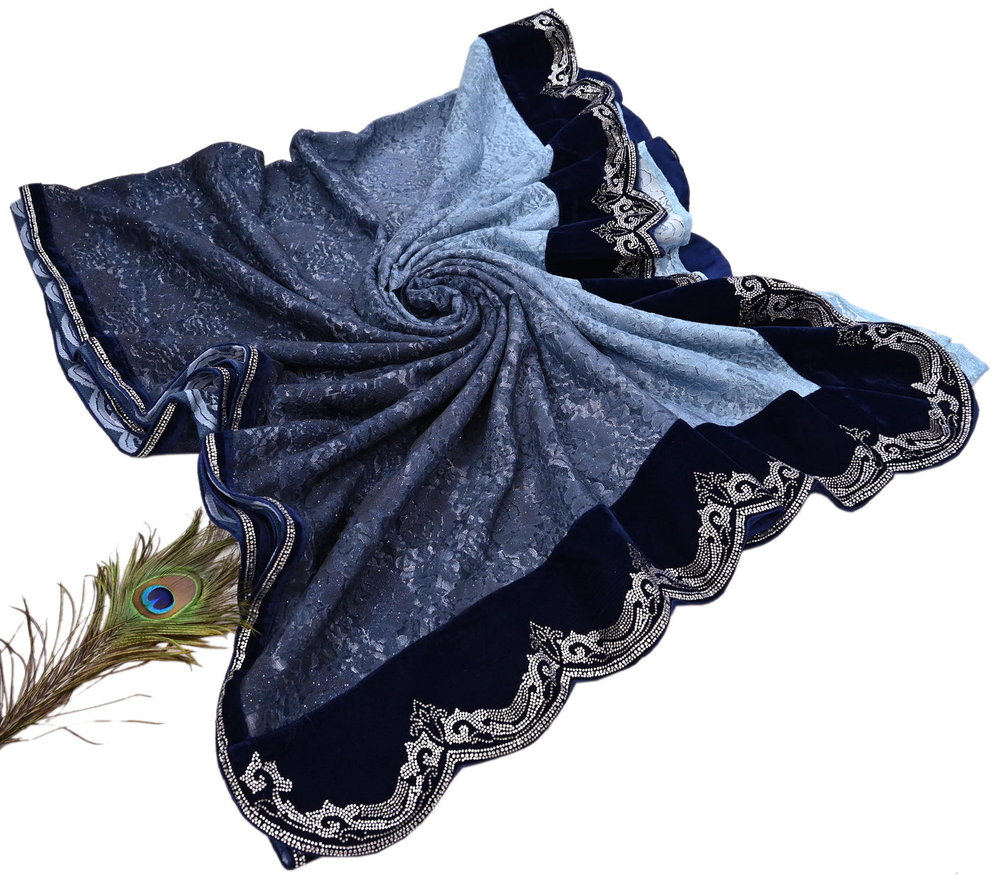 Vintage Blue Net Saree Heavy Hand Embroidery 5.5 Yards Soft Mesh Fabric Ideal for Crafting Wedding Wear Bollywood sarees