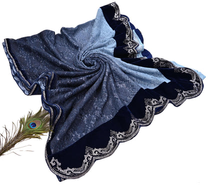 Vintage Blue Net Saree Heavy Hand Embroidery 5.5 Yards Soft Mesh Fabric Ideal for Crafting Wedding Wear Bollywood sarees