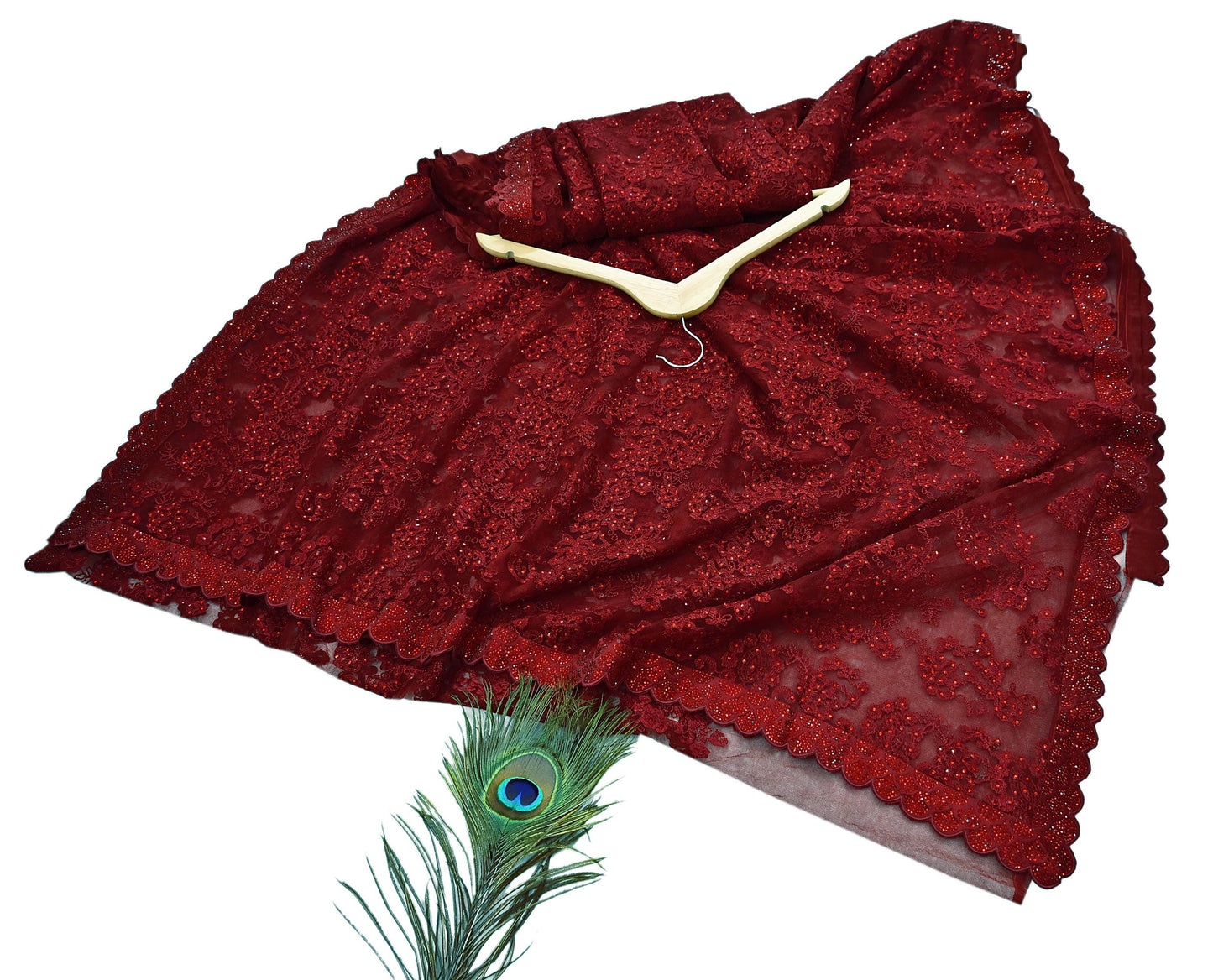 Rare Vintage Maroon Net Saree Hand Beaded Abu Jani Designer Sari 6 Yards Bollywood Party Wear Ethnic
