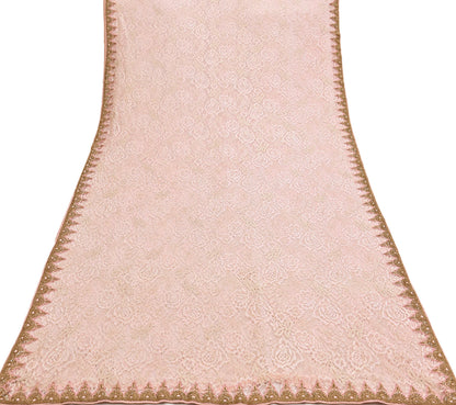 Vintage Peach Net Saree Heavy Hand Embroidery 6 Yards Soft Mesh Fabric Ideal for Crafting Wedding Wear Bollywood sarees