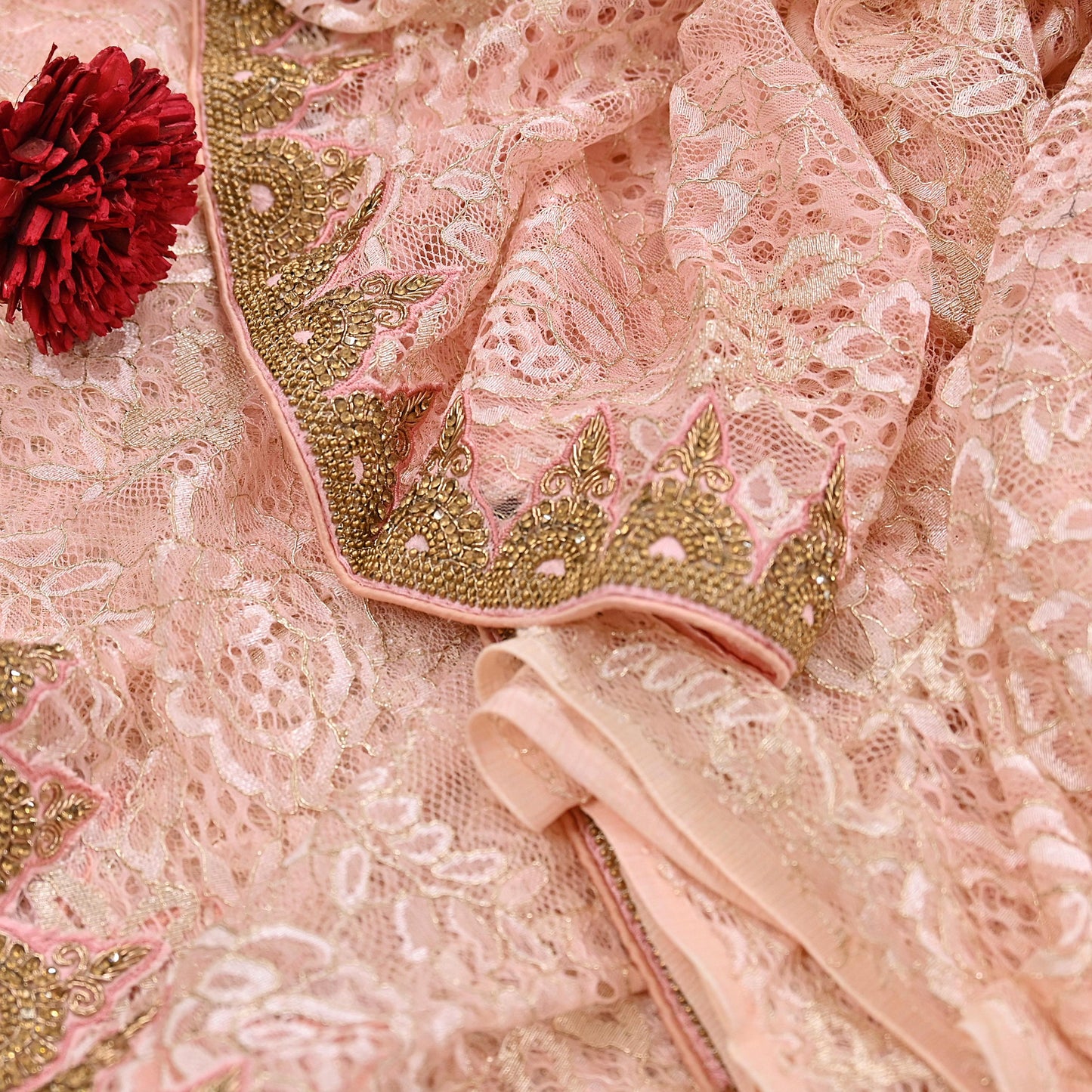 Vintage Peach Net Saree Heavy Hand Embroidery 6 Yards Soft Mesh Fabric Ideal for Crafting Wedding Wear Bollywood sarees