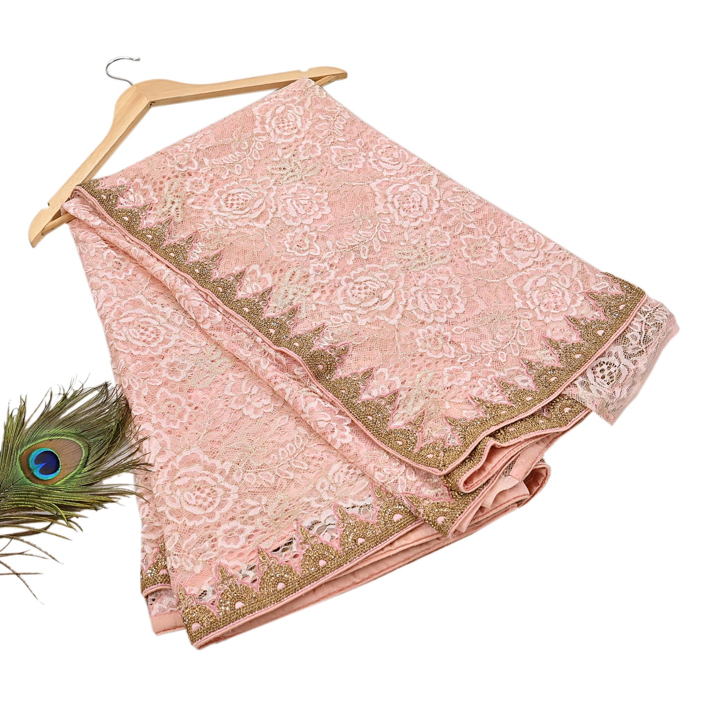 Vintage Peach Net Saree Heavy Hand Embroidery 6 Yards Soft Mesh Fabric Ideal for Crafting Wedding Wear Bollywood sarees
