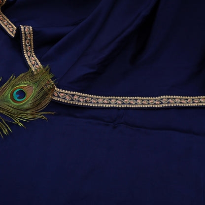 Rare Vintage Blue Pure Satin Silk Saree Zardozi Hand Embroidered Designer Sabyasachi Sari 6 Yard Bollywood Party Wear