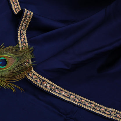 Rare Vintage Blue Pure Satin Silk Saree Zardozi Hand Embroidered Designer Sabyasachi Sari 6 Yard Bollywood Party Wear
