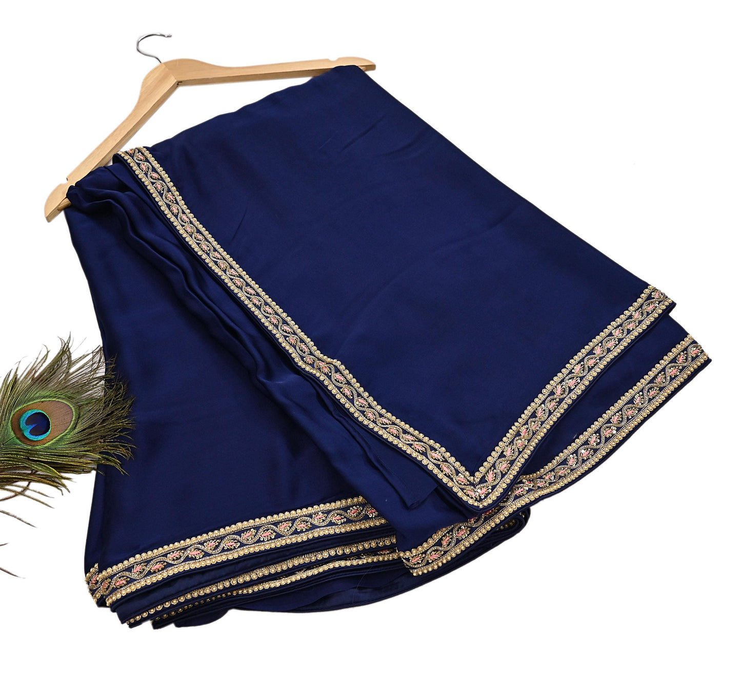 Rare Vintage Blue Pure Satin Silk Saree Zardozi Hand Embroidered Designer Sabyasachi Sari 6 Yard Bollywood Party Wear