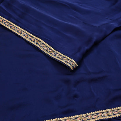 Rare Vintage Blue Pure Satin Silk Saree Zardozi Hand Embroidered Designer Sabyasachi Sari 6 Yard Bollywood Party Wear