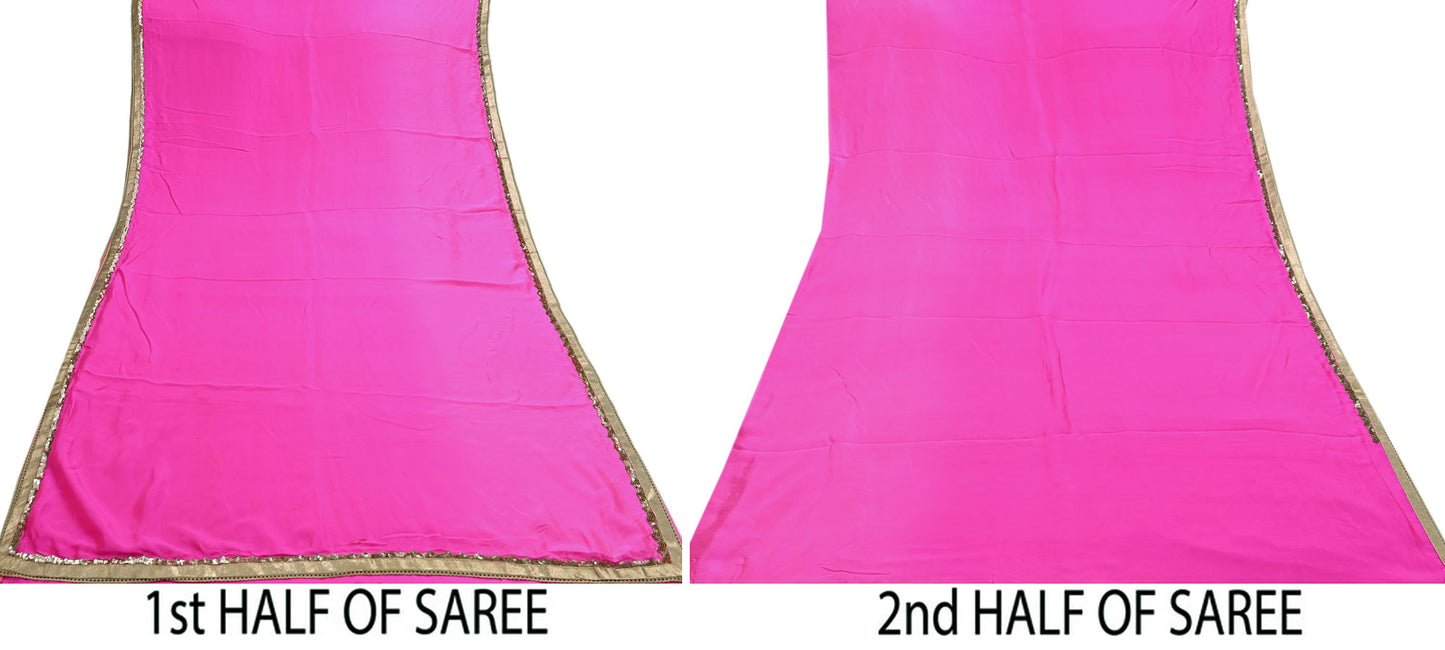 Rare Vintage Pink Pure Satin Silk Saree Hand Embroidered Designer Sabyasachi Sari 5.5 Yard Bollywood Party Wear with Blouse Fabric