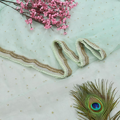 Rare Vintage Green Pure Organza Silk Saree Zardozi Hand Embroidered Designer Abu Jani Sari 6 Yard Bollywood Party Wear