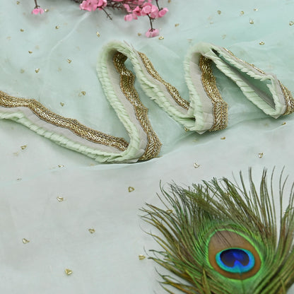 Rare Vintage Green Pure Organza Silk Saree Zardozi Hand Embroidered Designer Abu Jani Sari 6 Yard Bollywood Party Wear