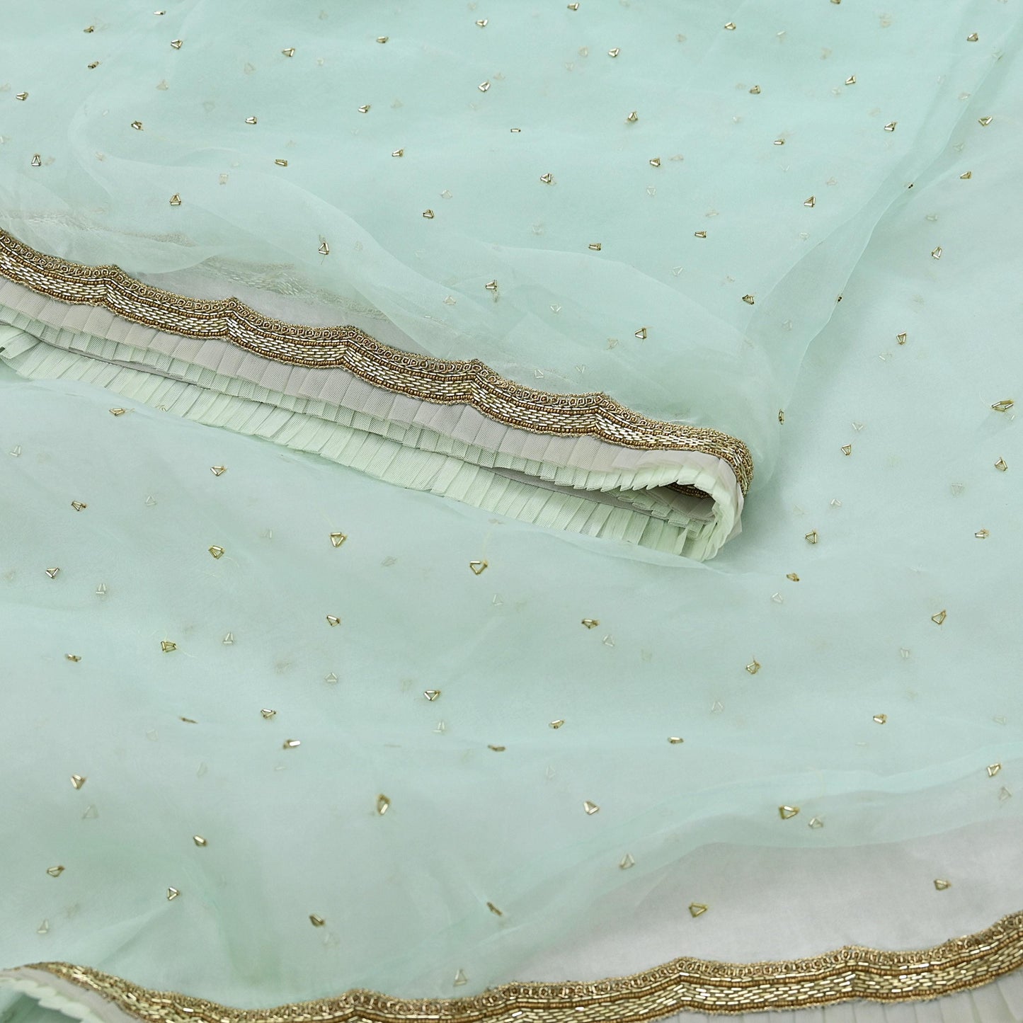 Rare Vintage Green Pure Organza Silk Saree Zardozi Hand Embroidered Designer Abu Jani Sari 6 Yard Bollywood Party Wear