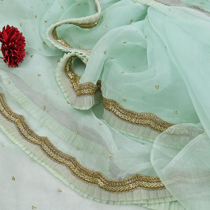 Rare Vintage Green Pure Organza Silk Saree Zardozi Hand Embroidered Designer Abu Jani Sari 6 Yard Bollywood Party Wear