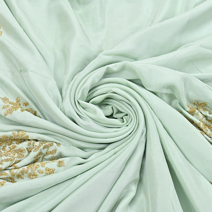 Rare Vintage Green Pure Silk Saree Hand Embroidered Fabric 6 Yards Sari Bollywood Party Wear Ethnic Designer Saree