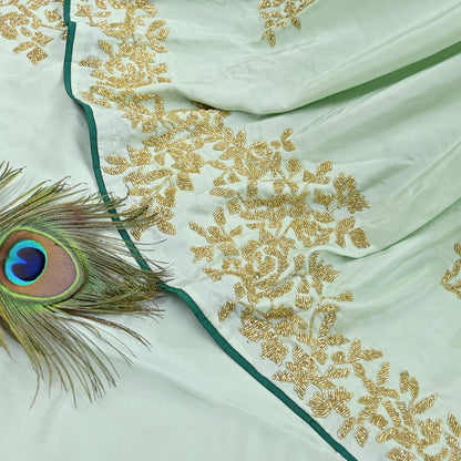 Rare Vintage Green Pure Silk Saree Hand Embroidered Fabric 6 Yards Sari Bollywood Party Wear Ethnic Designer Saree