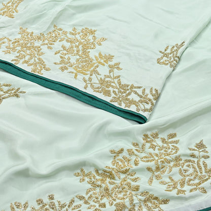 Rare Vintage Green Pure Silk Saree Hand Embroidered Fabric 6 Yards Sari Bollywood Party Wear Ethnic Designer Saree