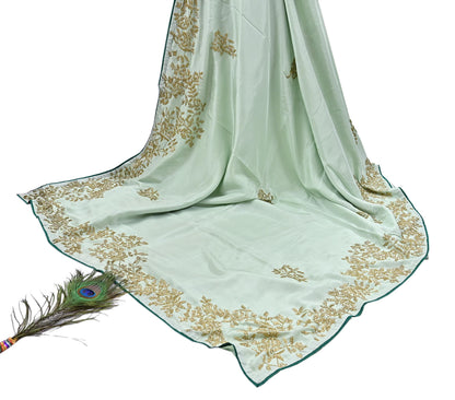 Rare Vintage Green Pure Silk Saree Hand Embroidered Fabric 6 Yards Sari Bollywood Party Wear Ethnic Designer Saree