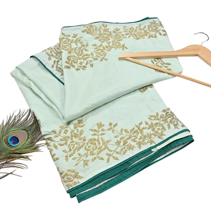 Rare Vintage Green Pure Silk Saree Hand Embroidered Fabric 6 Yards Sari Bollywood Party Wear Ethnic Designer Saree