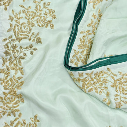 Rare Vintage Green Pure Silk Saree Hand Embroidered Fabric 6 Yards Sari Bollywood Party Wear Ethnic Designer Saree