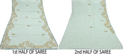 Rare Vintage Green Pure Silk Saree Hand Embroidered Fabric 6 Yards Sari Bollywood Party Wear Ethnic Designer Saree