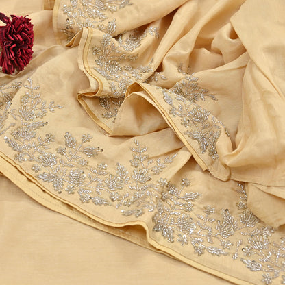 Rare Vintage Yellow Blend Silk Saree Hand Embroidered Fabric 6 Yard Sari Bollywood Party Wear Ethnic Designer Saree