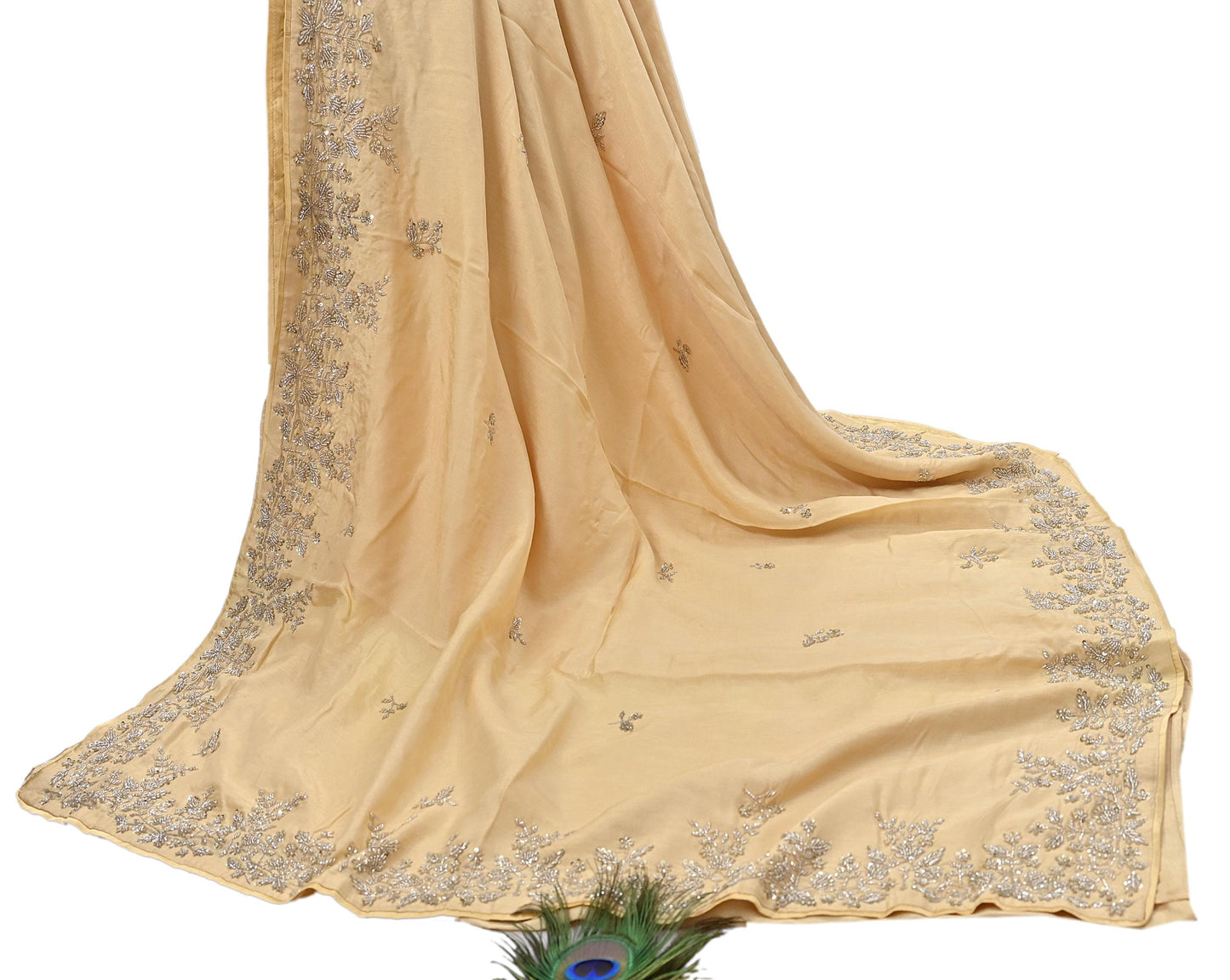 Rare Vintage Yellow Blend Silk Saree Hand Embroidered Fabric 6 Yard Sari Bollywood Party Wear Ethnic Designer Saree