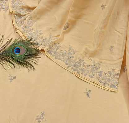 Rare Vintage Yellow Blend Silk Saree Hand Embroidered Fabric 6 Yard Sari Bollywood Party Wear Ethnic Designer Saree