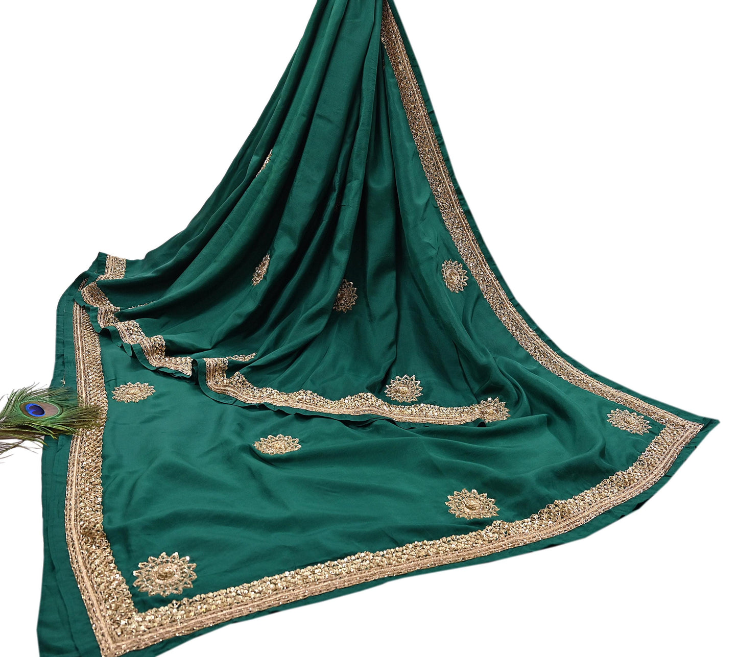 Rare Vintage Bottle Green Pure Silk Saree Zardozi Hand Embroidered Designer Sabyasachi Sari 6 Yard Bollywood Party Wear