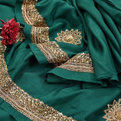 Rare Vintage Bottle Green Pure Silk Saree Zardozi Hand Embroidered Designer Sabyasachi Sari 6 Yard Bollywood Party Wear