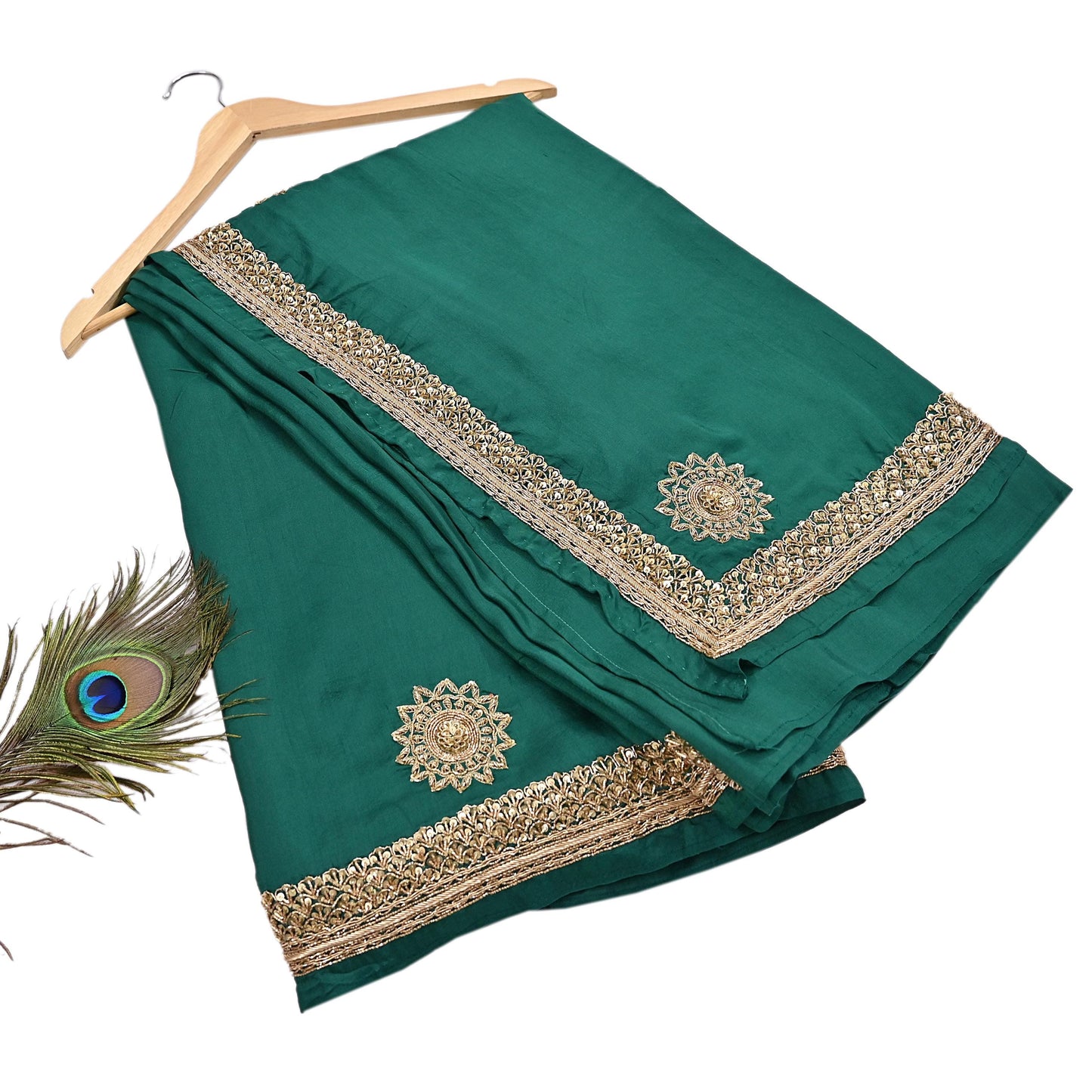 Rare Vintage Bottle Green Pure Silk Saree Zardozi Hand Embroidered Designer Sabyasachi Sari 6 Yard Bollywood Party Wear