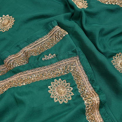 Rare Vintage Bottle Green Pure Silk Saree Zardozi Hand Embroidered Designer Sabyasachi Sari 6 Yard Bollywood Party Wear