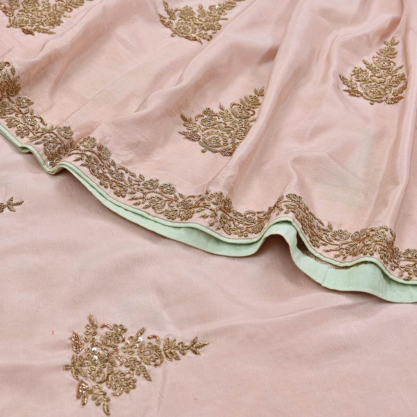 Rare Vintage Peach Pure Silk Saree Zardozi Hand Embroidered Designer Sabyasachi Sari 5.5 Yard Bollywood Party Wear
