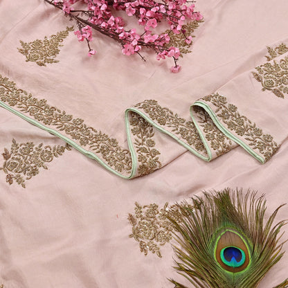 Rare Vintage Peach Pure Silk Saree Zardozi Hand Embroidered Designer Sabyasachi Sari 5.5 Yard Bollywood Party Wear