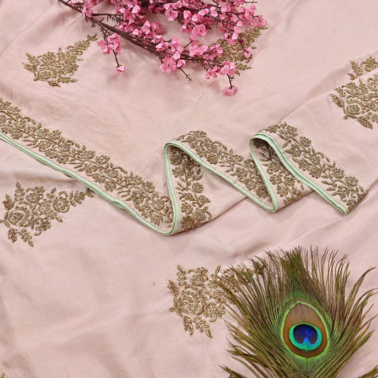 Rare Vintage Peach Pure Silk Saree Zardozi Hand Embroidered Designer Sabyasachi Sari 5.5 Yard Bollywood Party Wear