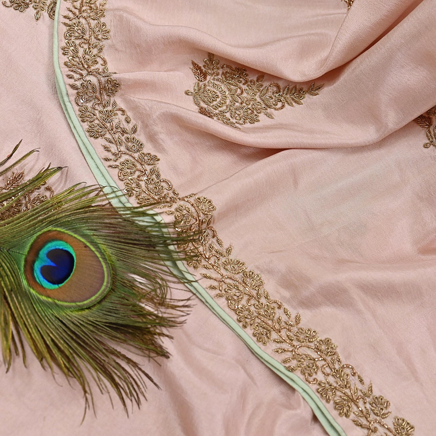 Rare Vintage Peach Pure Silk Saree Zardozi Hand Embroidered Designer Sabyasachi Sari 5.5 Yard Bollywood Party Wear