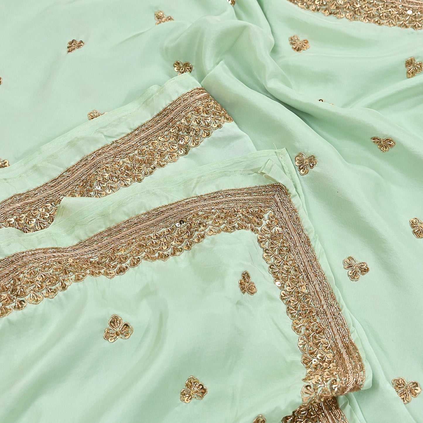 Rare Vintage Pista Green Pure Silk Saree Zardozi Hand Embroidered Designer Sabyasachi Sari 6 Yard Bollywood Party Wear