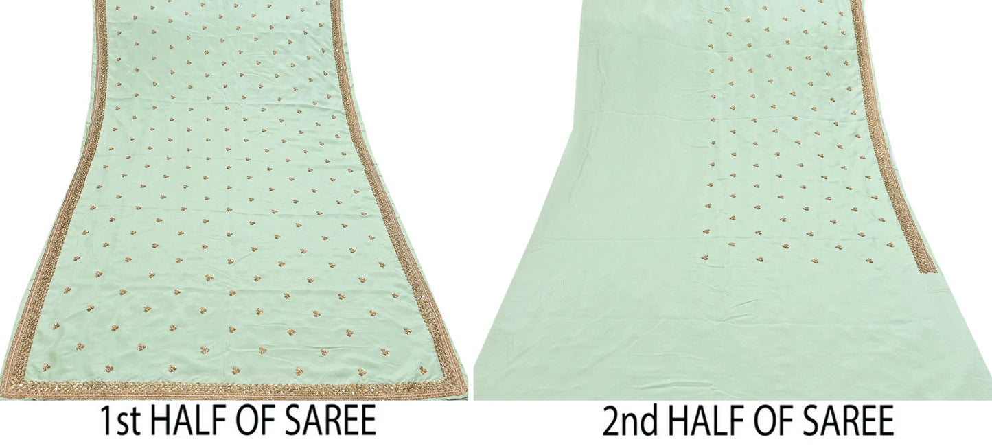 Rare Vintage Pista Green Pure Silk Saree Zardozi Hand Embroidered Designer Sabyasachi Sari 6 Yard Bollywood Party Wear