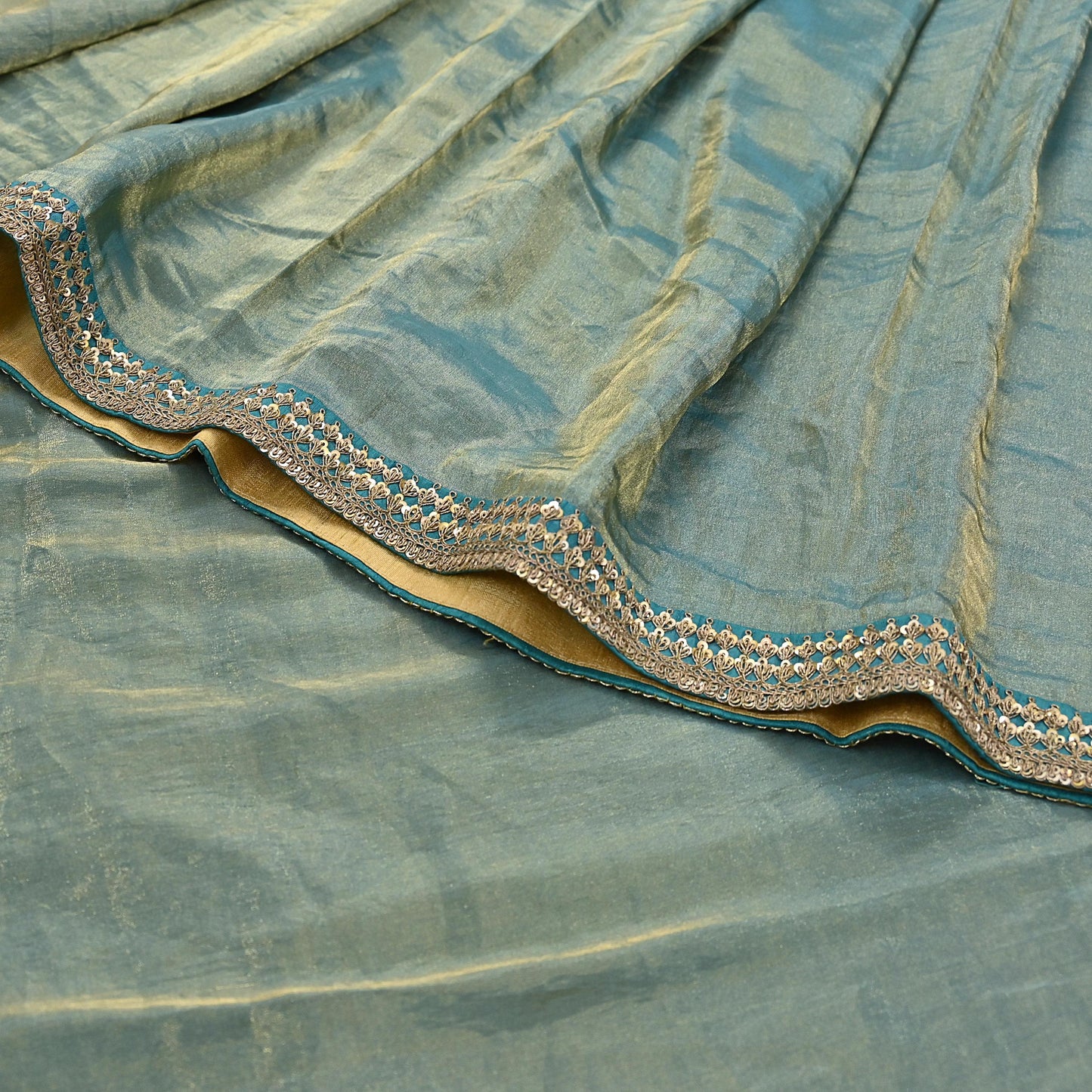 Rare Vintage Golden Green Pure Tissue Silk Saree Zardozi Hand Embroidered Designer Sabyasachi Sari 5.5 Yard Bollywood Party Wear