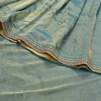 Rare Vintage Golden Green Pure Tissue Silk Saree Zardozi Hand Embroidered Designer Sabyasachi Sari 5.5 Yard Bollywood Party Wear