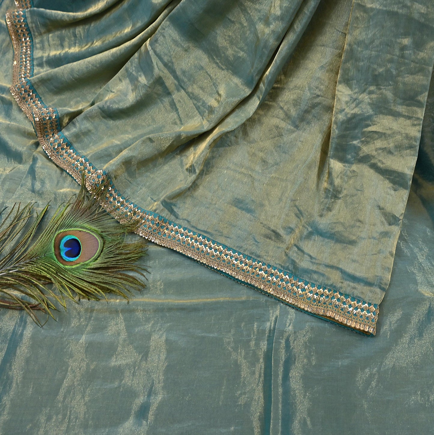 Rare Vintage Golden Green Pure Tissue Silk Saree Zardozi Hand Embroidered Designer Sabyasachi Sari 5.5 Yard Bollywood Party Wear