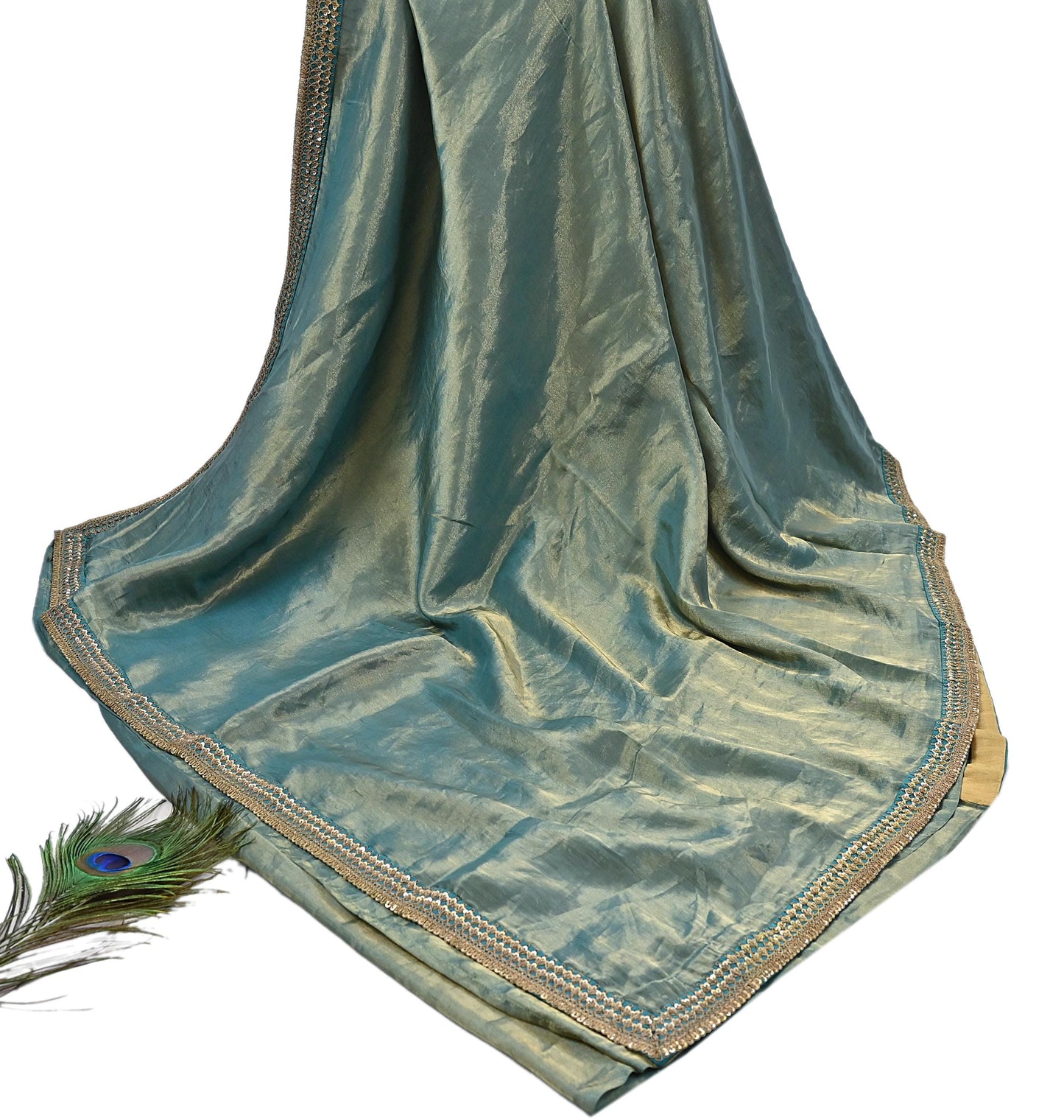 Rare Vintage Golden Green Pure Tissue Silk Saree Zardozi Hand Embroidered Designer Sabyasachi Sari 5.5 Yard Bollywood Party Wear