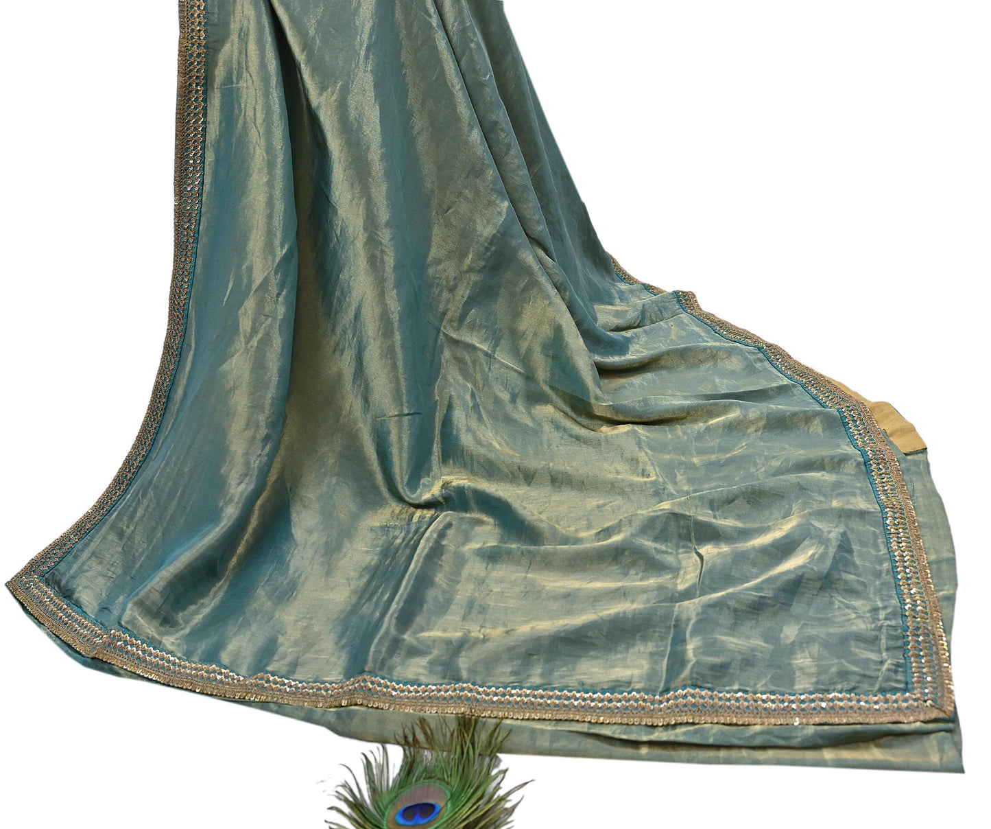 Rare Vintage Golden Green Pure Tissue Silk Saree Zardozi Hand Embroidered Designer Sabyasachi Sari 5.5 Yard Bollywood Party Wear