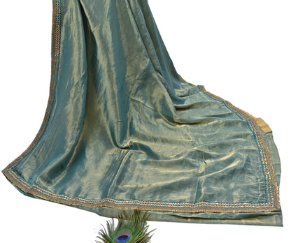 Rare Vintage Golden Green Pure Tissue Silk Saree Zardozi Hand Embroidered Designer Sabyasachi Sari 5.5 Yard Bollywood Party Wear