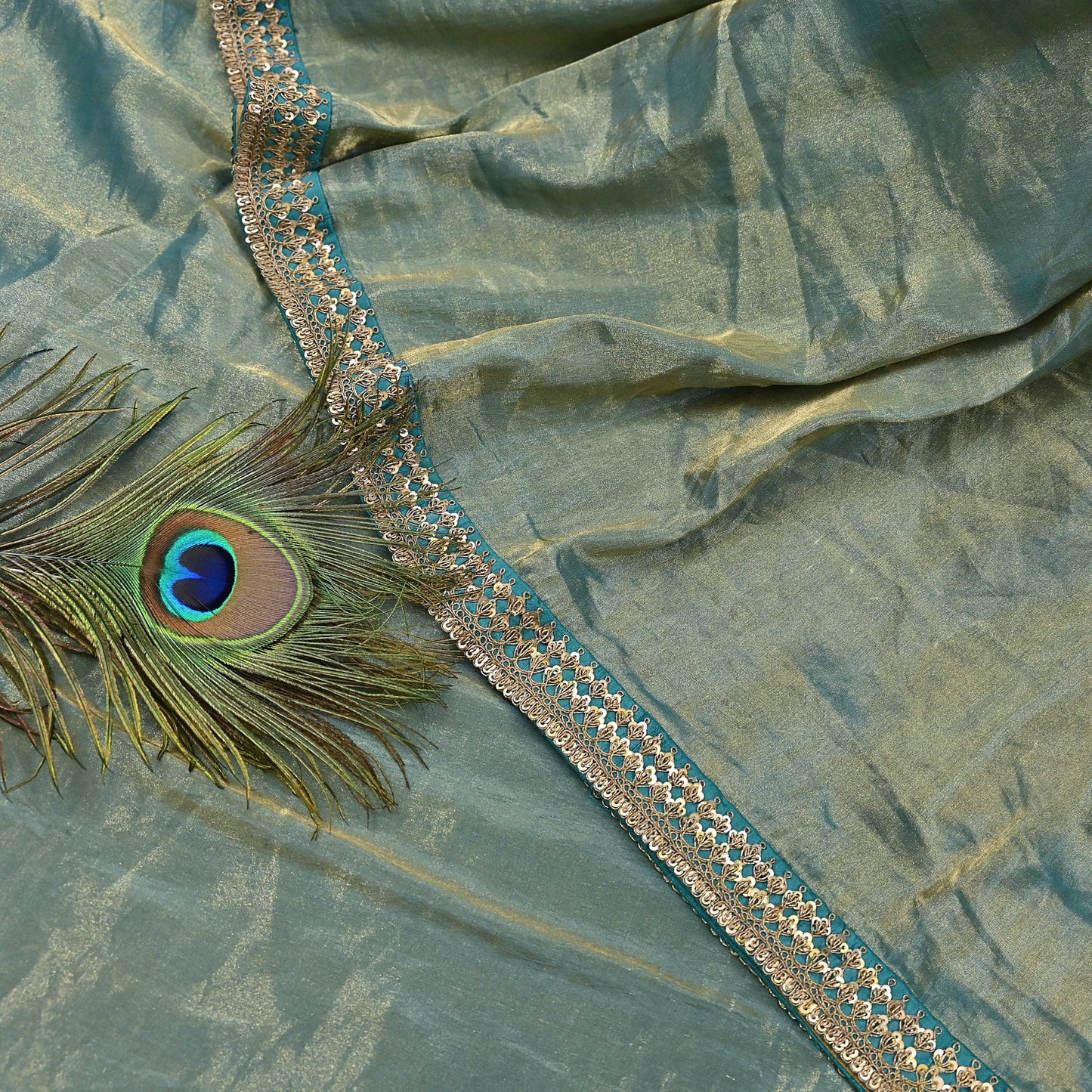 Rare Vintage Golden Green Pure Tissue Silk Saree Zardozi Hand Embroidered Designer Sabyasachi Sari 5.5 Yard Bollywood Party Wear