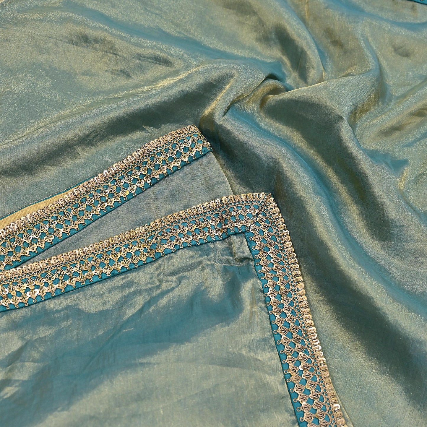Rare Vintage Golden Green Pure Tissue Silk Saree Zardozi Hand Embroidered Designer Sabyasachi Sari 5.5 Yard Bollywood Party Wear