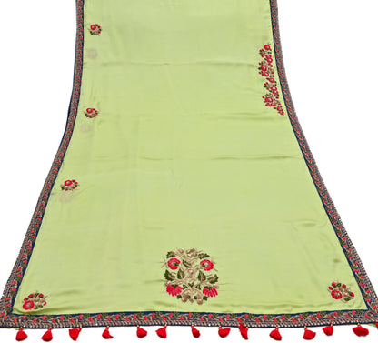 Rare Vintage Green Pure Satin Silk Saree Hand Embroidered Designer Sabyasachi Sari 6 Yard Bollywood Party Wear with Padded Blouse size 34"