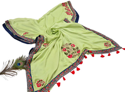 Rare Vintage Green Pure Satin Silk Saree Hand Embroidered Designer Sabyasachi Sari 6 Yard Bollywood Party Wear with Padded Blouse size 34"