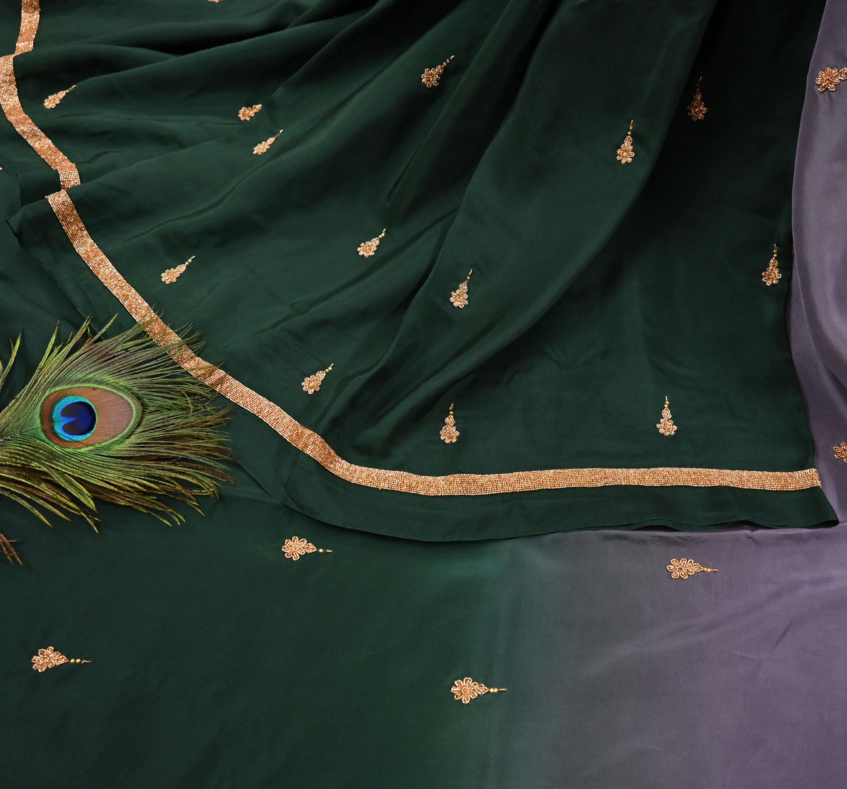 Rare Vintage Green & Purple Pure Silk Saree Hand Embroidered Fabric 6 Yards Sari Bollywood Party Wear Ethnic Designer Saree