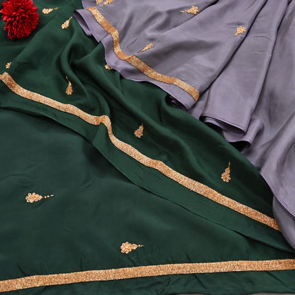 Rare Vintage Green & Purple Pure Silk Saree Hand Embroidered Fabric 6 Yards Sari Bollywood Party Wear Ethnic Designer Saree