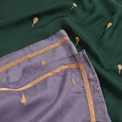 Rare Vintage Green & Purple Pure Silk Saree Hand Embroidered Fabric 6 Yards Sari Bollywood Party Wear Ethnic Designer Saree