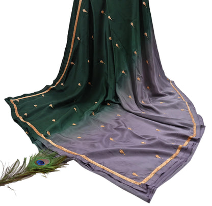 Rare Vintage Green & Purple Pure Silk Saree Hand Embroidered Fabric 6 Yards Sari Bollywood Party Wear Ethnic Designer Saree
